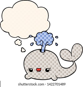 cute cartoon whale with thought bubble in comic book style