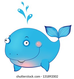 Cute cartoon whale: vector illustration