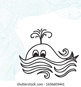 Cute cartoon whale. Vector illustration