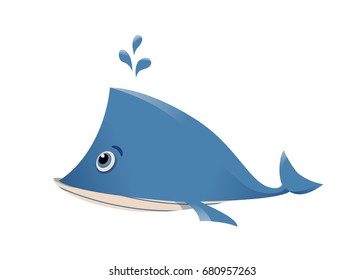 Cute cartoon whale. Vector illustration.