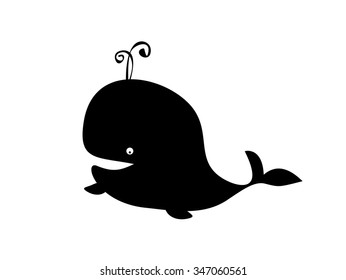 Cute cartoon whale. Vector silhouette. Icon.