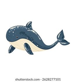 Cute Cartoon Whale Vector – Smiling Blue Sea Animal Isolated on White Background, Perfect for Kids Designs, Holiday Decorations, Summer Themes, and Branding