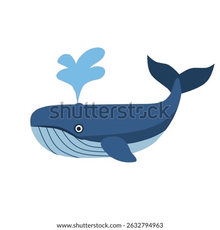 A cute cartoon whale with a water spout, drawn in a soft and friendly style. Perfect for kids’ books, marine education, ocean themes, or environmental content