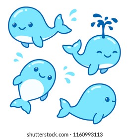 Cute Cartoon Whales Drawing Set Adorable Stock Vector (Royalty Free)  1160993113 | Shutterstock