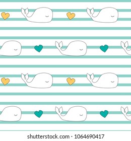 cute cartoon whales seamless vector pattern background illustration