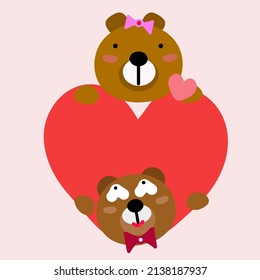 Cuto dibujo de la pareja de osos blancos enamorados de los corazones