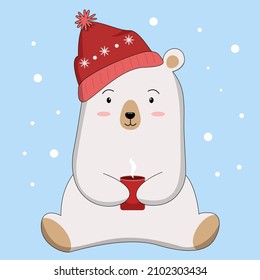 Cute Cartoon white bear with a hat