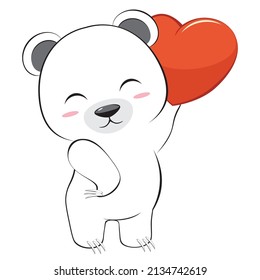 Cute cartoon white bear with red heart illustration.