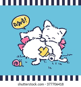 Cute cartoon white cat.
