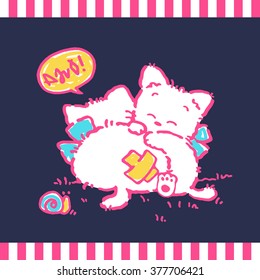 Cute cartoon white cat.