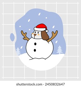 Cute cartoon white dog cosplaying as a snowman