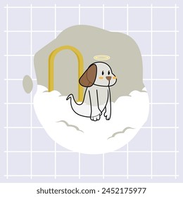 A cute cartoon white dog who has become a ghost is in the afterlife