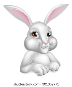 A cute cartoon white Easter bunny rabbit