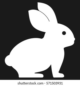 Cute cartoon white easter bunny silhouette icon on dark background vector illustration