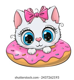 Cute Cartoon White Kitty with donut