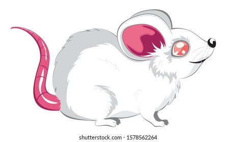 Cute cartoon white mouse or rat design illustration.