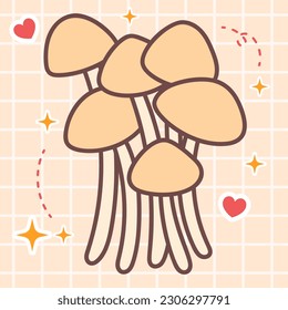 Cute cartoon white mushroom hot pot kawaii food with japan style anime manga illustration