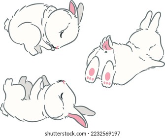 Cute cartoon white rabbit collection. Animal wildlife character set. Cute doodle bunny with illustration. Hand drawn. Perfect for Easter, Mid-Autumn Festival and more.