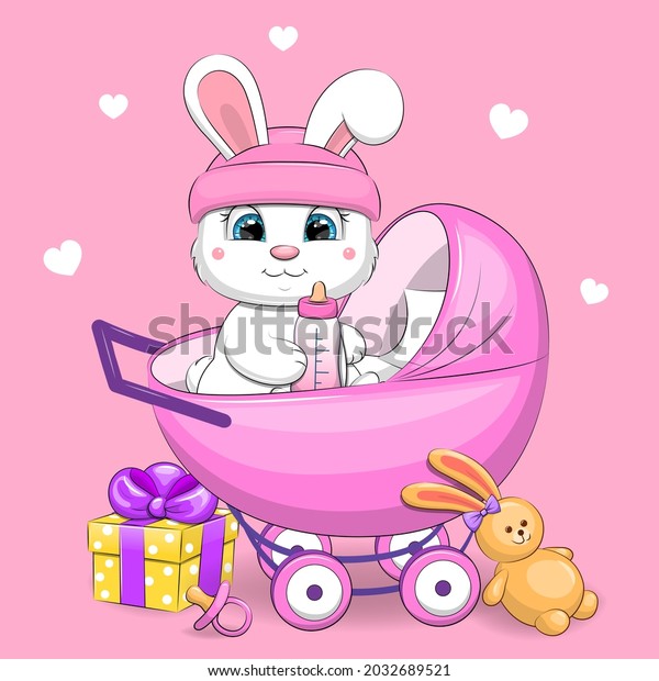 Cute Cartoon White Rabbit Pram Stroller Stock Vector Royalty Free 2032689521 Shutterstock 3509