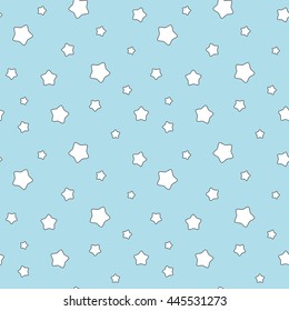 cute cartoon white stars on blue background seamless vector pattern illustration