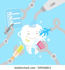 cute cartoon white teeth with whitening concept