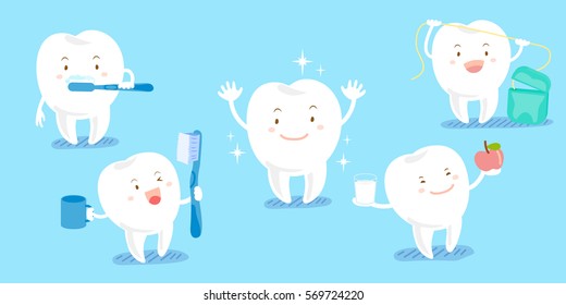 cute cartoon white tooth with health concept