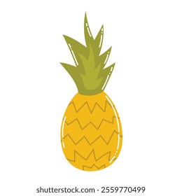 Cute cartoon whole pineapple in flat style. Summer fruit isolated on white background.