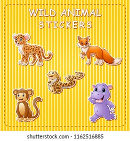 Cute cartoon wild animals on sticker