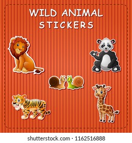 Cute cartoon wild animals on sticker