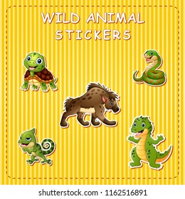 Cute cartoon wild animals on sticker