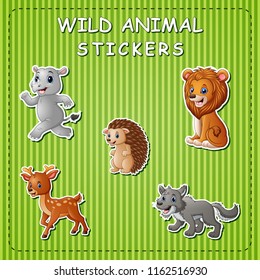 Cute cartoon wild animals on sticker