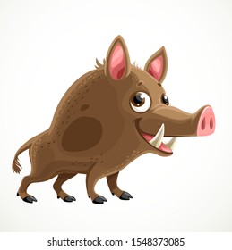 Cute cartoon wild boar on a white background