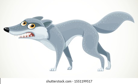 Cute cartoon wild gray wolf isolated on a white background