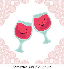 Cute cartoon wine glasses. Vector illustration