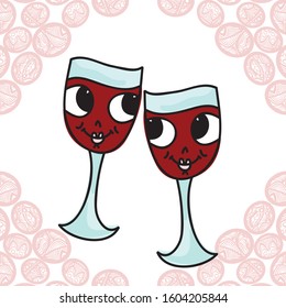 Cute cartoon wine. Vector illustration