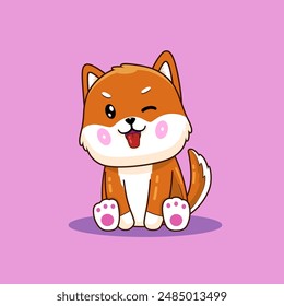 Cute Cartoon of Wink Shiba Inu Dog. Animal Flat Cartoon Character.