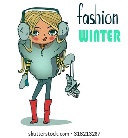 cute cartoon winter girl