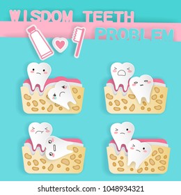 cute cartoon wisdom teeth with health concept