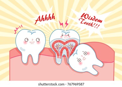 cute cartoon wisdom teeth with health concept