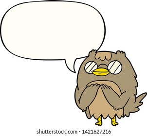 cute cartoon wise old owl with speech bubble