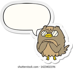 cute cartoon wise old owl with speech bubble sticker