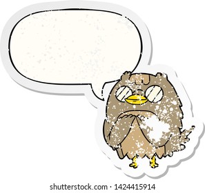 cute cartoon wise old owl with speech bubble distressed distressed old sticker
