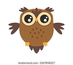 Cute cartoon wise owl flat icon Bird symbolize wisdom. Vector illustration
