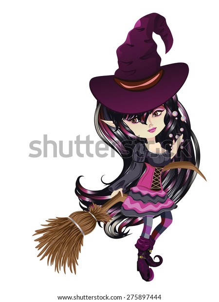 witch riding broom anime