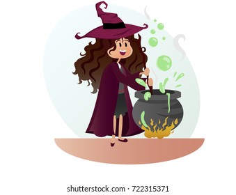 Cute cartoon witch halloween vector