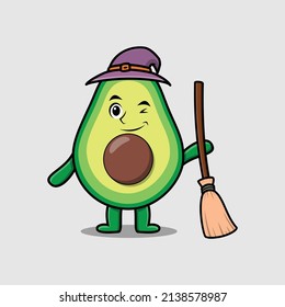 Cute Cartoon mit scharfem Avocado-Charakter mit Hut und Besatz