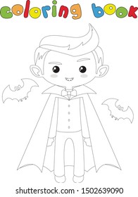 Cute cartoon witch vampire. Coloring book for kids. Digital illustration for Halloween
