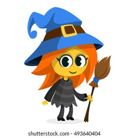 Cute cartoon witch. Vector clip art illustration of Halloween witch with a broom