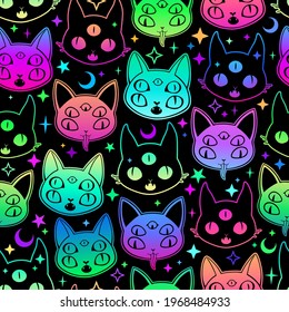 cute cartoon witchcraft cat bright seamless