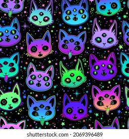 cute cartoon witchcraft cat bright seamless